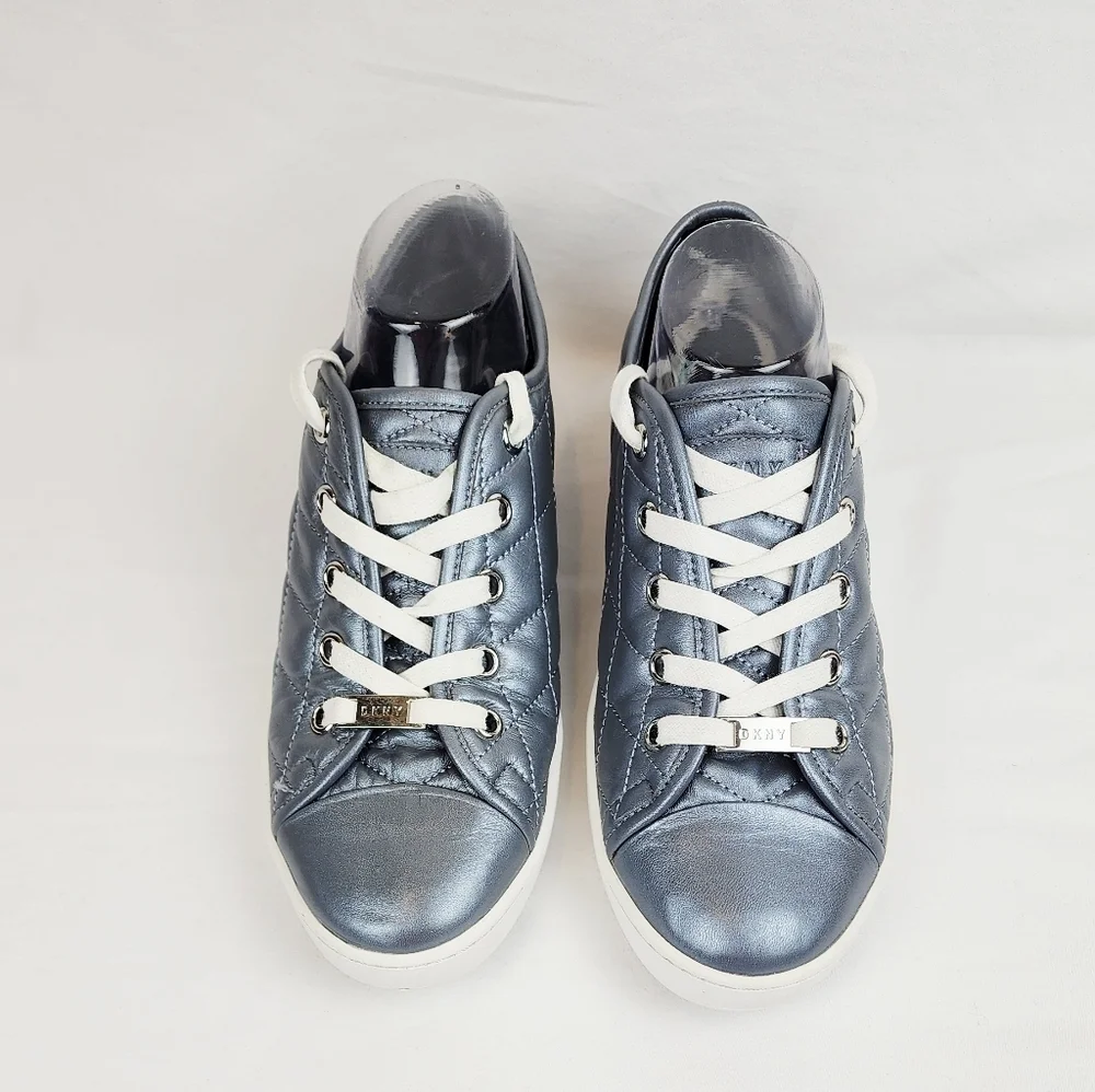 DKNY Grey Quilted Leather Lace Up Sneakers